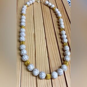 Hand Crafted Howlite and Gold bead Necklace 10mm